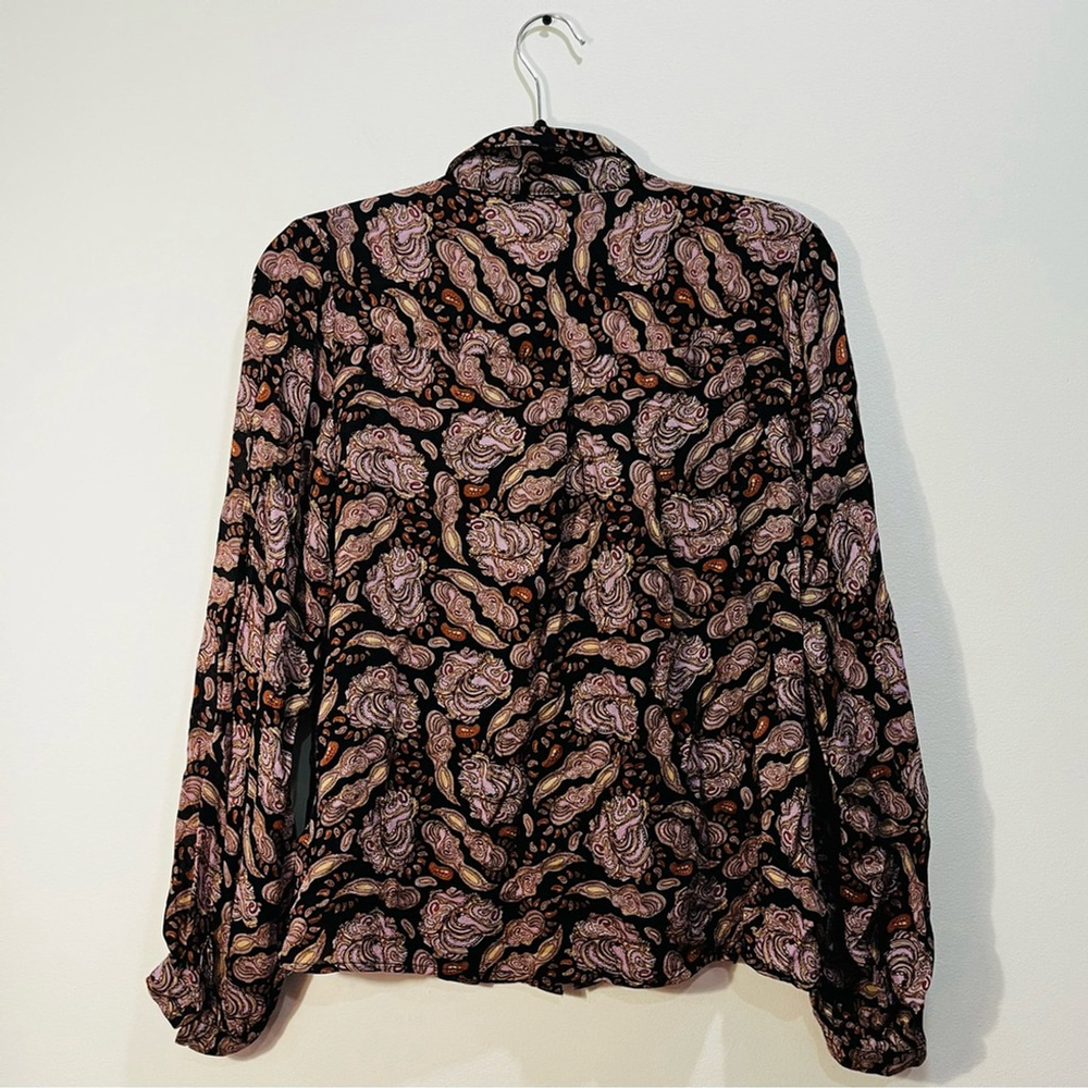 ESQUALO Paisley Floral Button Down Boho Semi Sheer Blouse Long Sleeve Top Medium - Picture 6 of 11